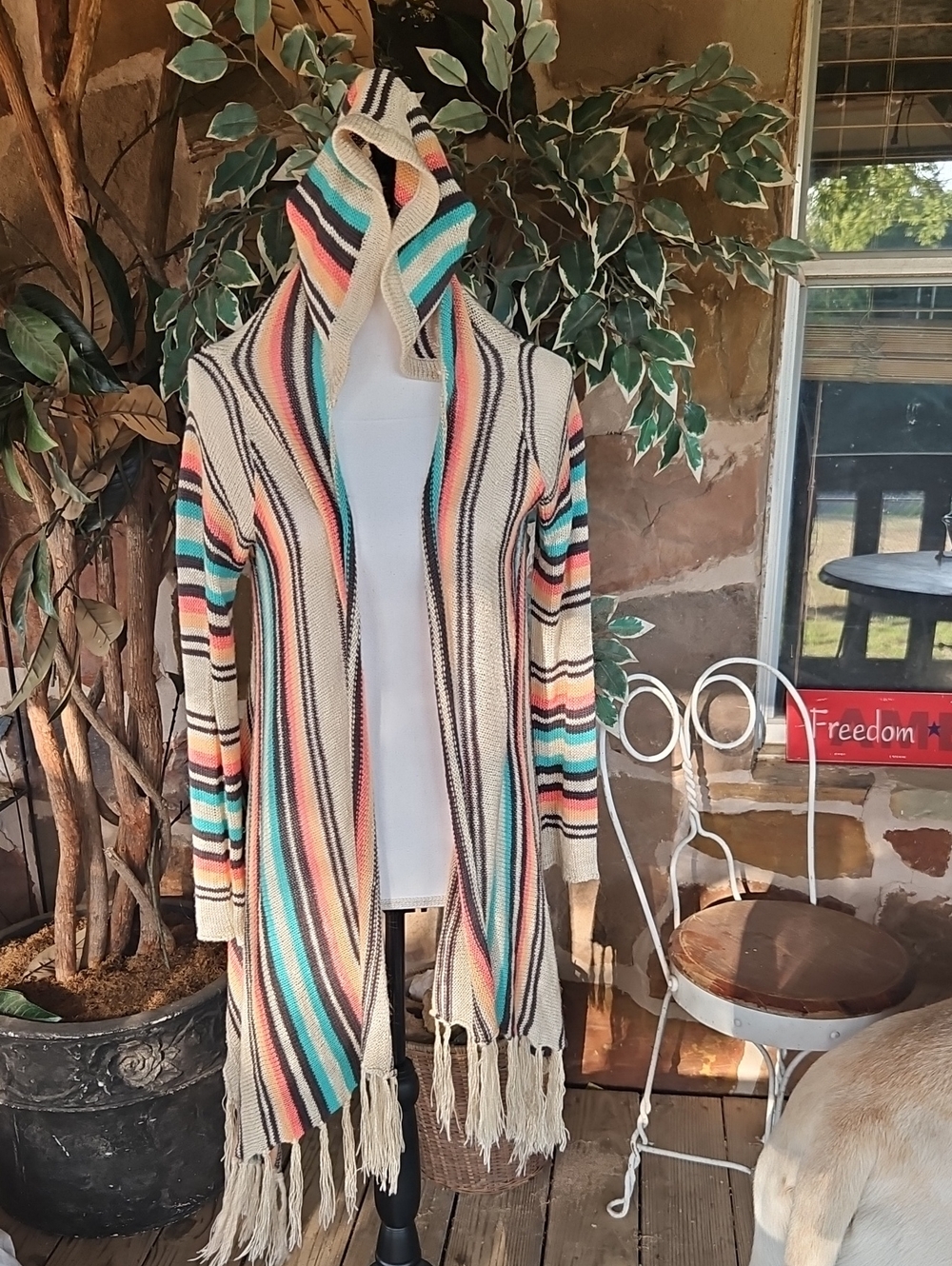 Say What? Cream Multi Hooded Fringe Open Cardigan